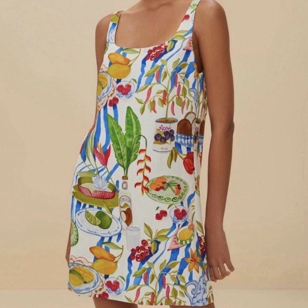 NWT FARM Rio Fresh Table Off-white Mini Dress, Size Small